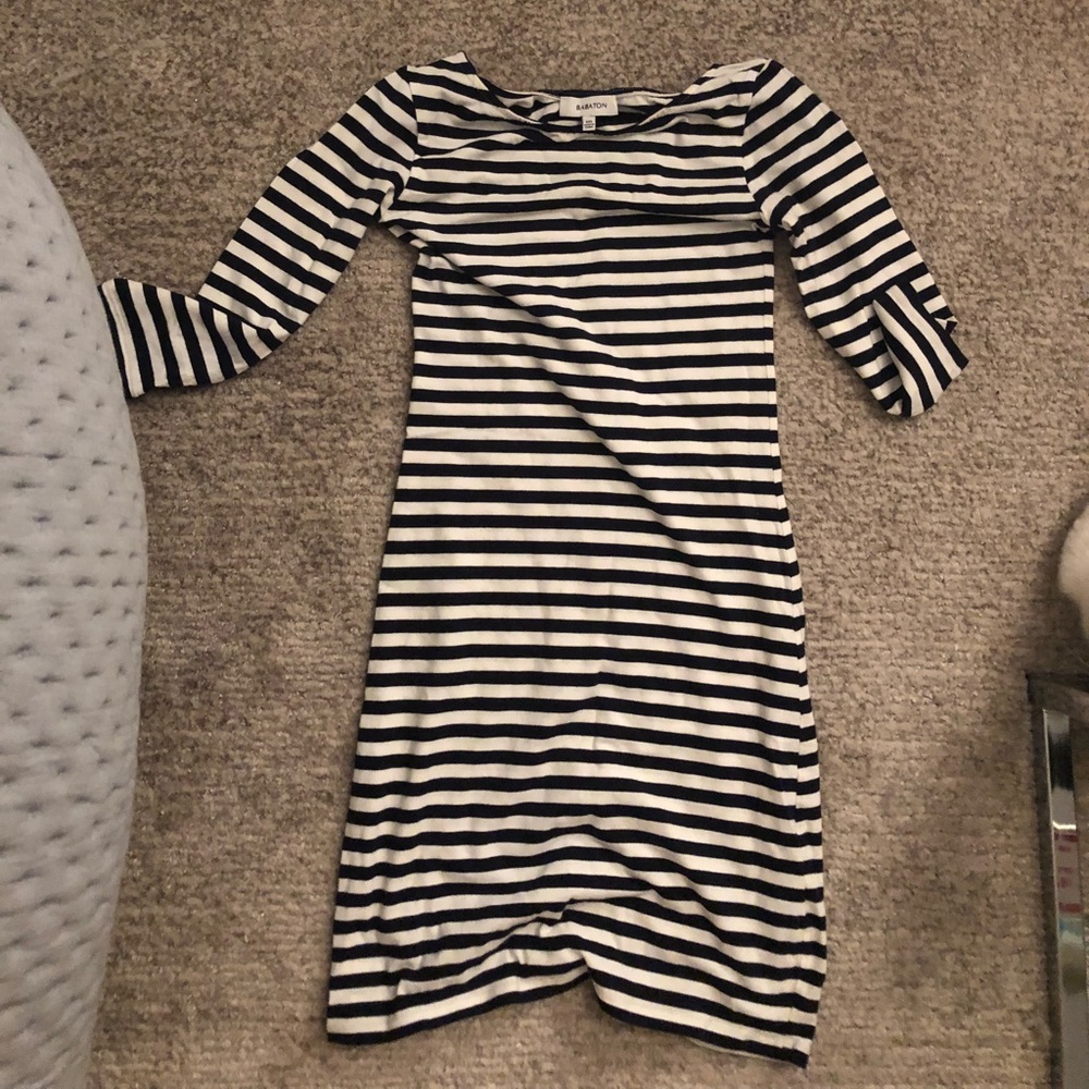 Navy and white striped aritzia dress